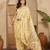 Women's yellow chiffon foil print saree with unstitched blouse piece