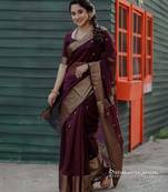 maroon soft art silk banarasi saree with blouse 