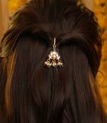Gold plated kundan green stones hair clip