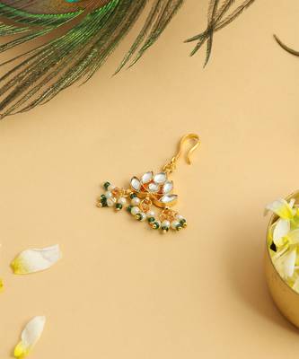 Gold plated kundan green stones hair clip 2