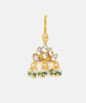 Gold plated kundan green stones hair clip 3
