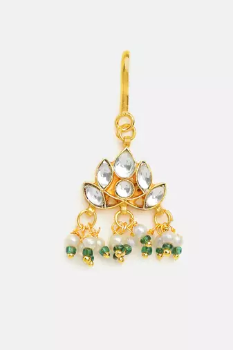 Gold plated kundan green stones hair clip