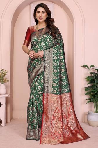 green soft art silk banarasi saree with blouse 