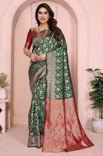 green soft art silk banarasi saree with blouse 