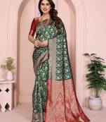 green soft art silk banarasi saree with blouse 