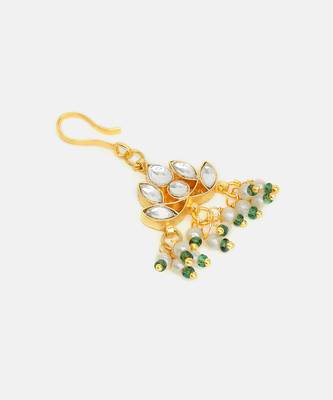 Gold plated kundan green stones hair clip 4