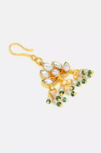 Gold plated kundan green stones hair clip