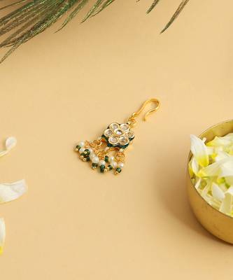 Gold plated kundan green stones hair clip 2