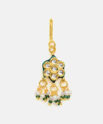 Gold plated kundan green stones hair clip 3