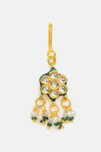 Gold plated kundan green stones hair clip