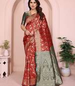 maroon soft art silk banarasi saree with blouse 