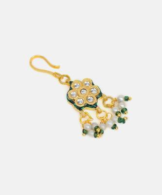 Gold plated kundan green stones hair clip 4