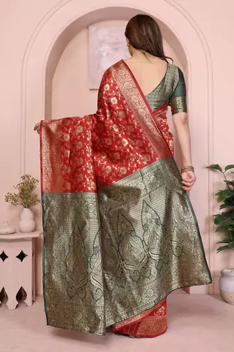 maroon silk blend banarasi saree with blouse 