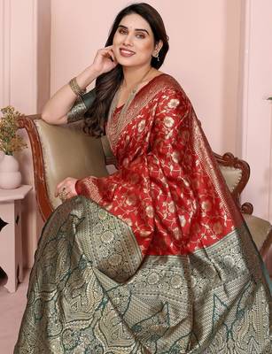 maroon silk blend banarasi saree with blouse  5