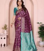 wine soft art silk banarasi saree with blouse 