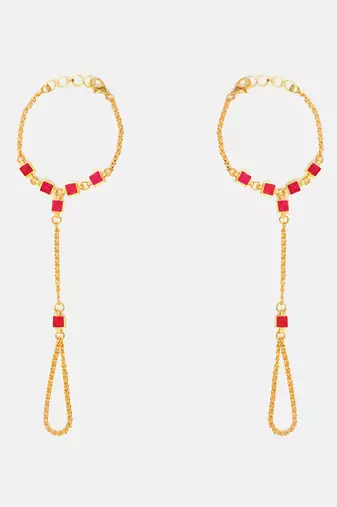 Gold plated kundan red stones haath phool