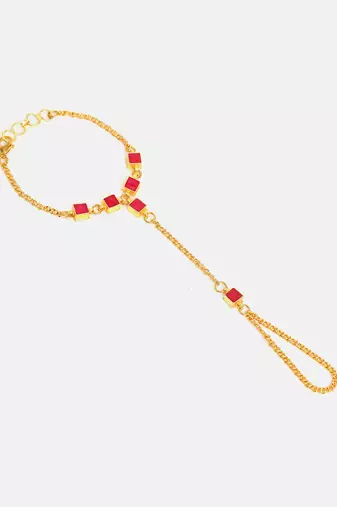 Gold plated kundan red stones haath phool