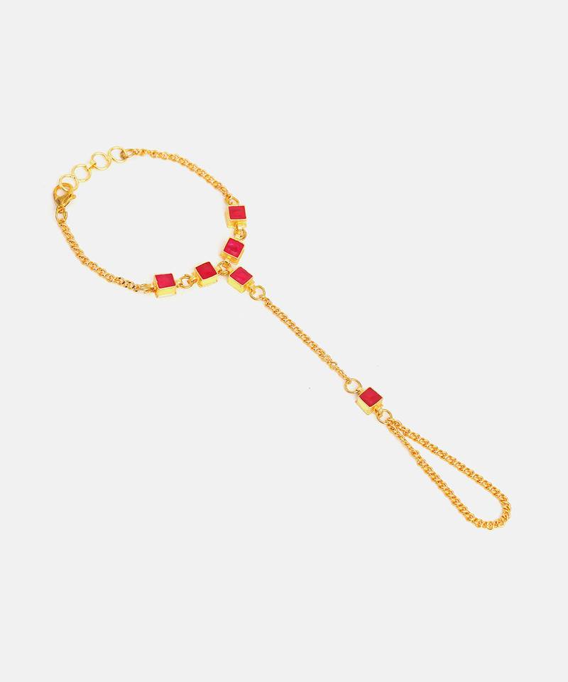 Gold plated kundan red stones haath phool