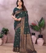 dark green soft art silk banarasi saree with blouse 