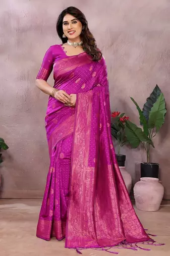 magenta soft art silk banarasi saree with blouse 