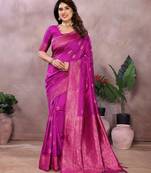 magenta soft art silk banarasi saree with blouse 