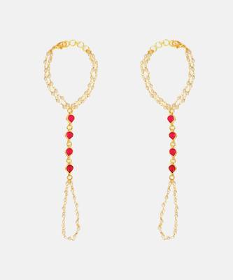 Gold plated kundan red stones haath phool 3