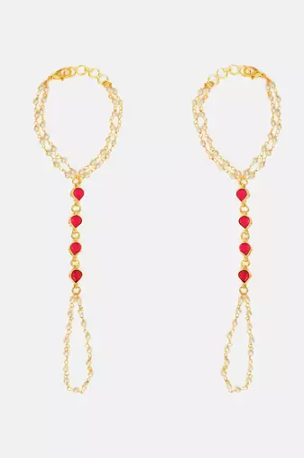 Gold plated kundan red stones haath phool