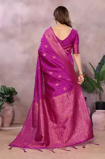 magenta silk blend banarasi saree with blouse 