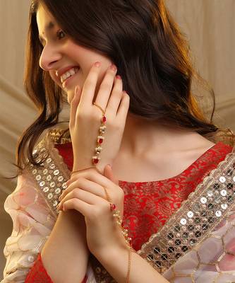 Gold plated kundan red stones haath phool 1
