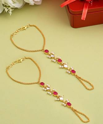 Gold plated kundan red stones haath phool 2