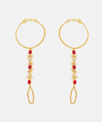 Gold plated kundan red stones haath phool 3