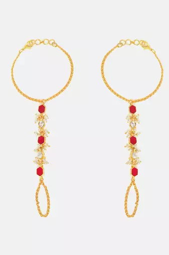 Gold plated kundan red stones haath phool