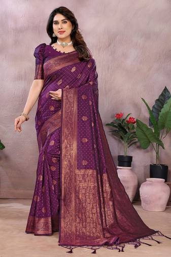 wine soft art silk banarasi saree with blouse 