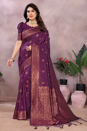 wine soft art silk banarasi saree with blouse 
