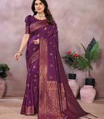 wine soft art silk banarasi saree with blouse 