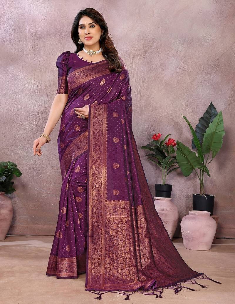 wine soft art silk banarasi saree with blouse 