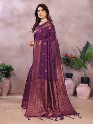 wine silk blend banarasi saree with blouse  2