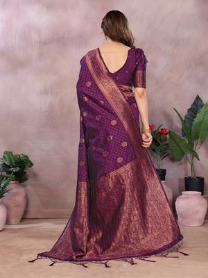 wine silk blend banarasi saree with blouse  3