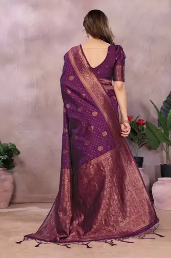 wine silk blend banarasi saree with blouse 