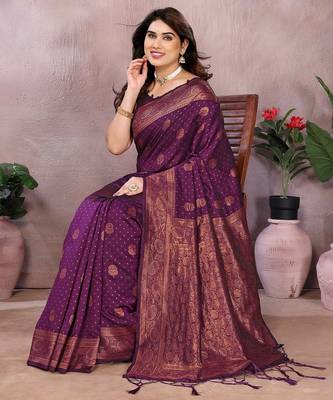 wine silk blend banarasi saree with blouse  4