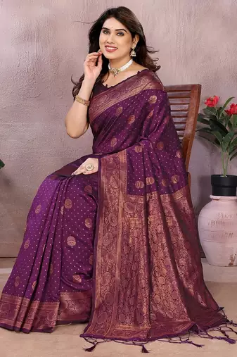 wine silk blend banarasi saree with blouse 