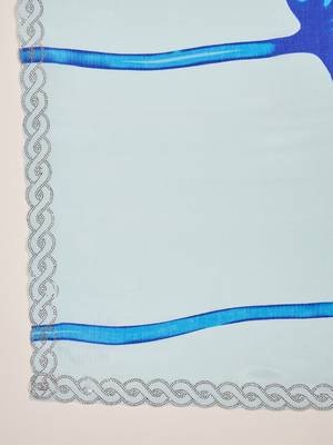 Women's sky blue crepe printed saree with unstitched blouse piece 5