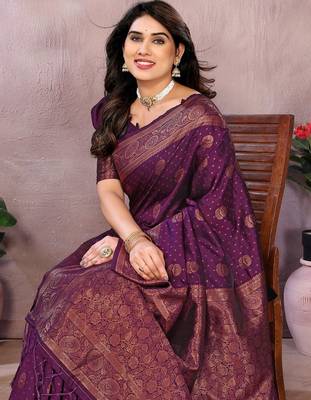 wine silk blend banarasi saree with blouse  5