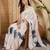 Women's off white crepe printed saree with unstitched blouse piece