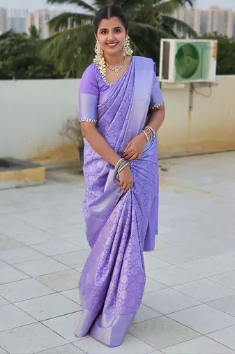 lavender soft art silk banarasi saree with blouse 