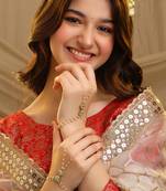 Gold plated kundan green stones haath phool