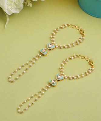 Gold plated kundan green stones haath phool 2