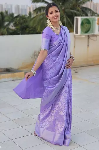 lavender silk blend banarasi saree with blouse 
