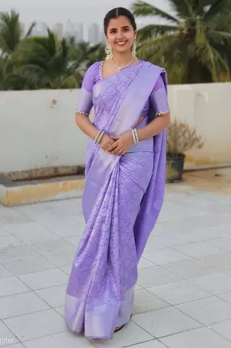 lavender silk blend banarasi saree with blouse 