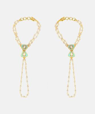 Gold plated kundan green stones haath phool 3